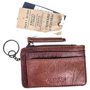 American Leather Co. Portland Etched Tooled Floral Leather Card Wallet NEW